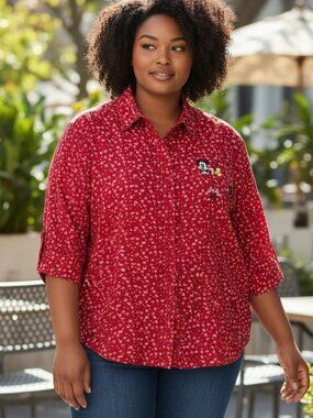 Disney Mickey Unlimited Woman Size 22W 24W Button Front Mickey Top Shirt 22 24